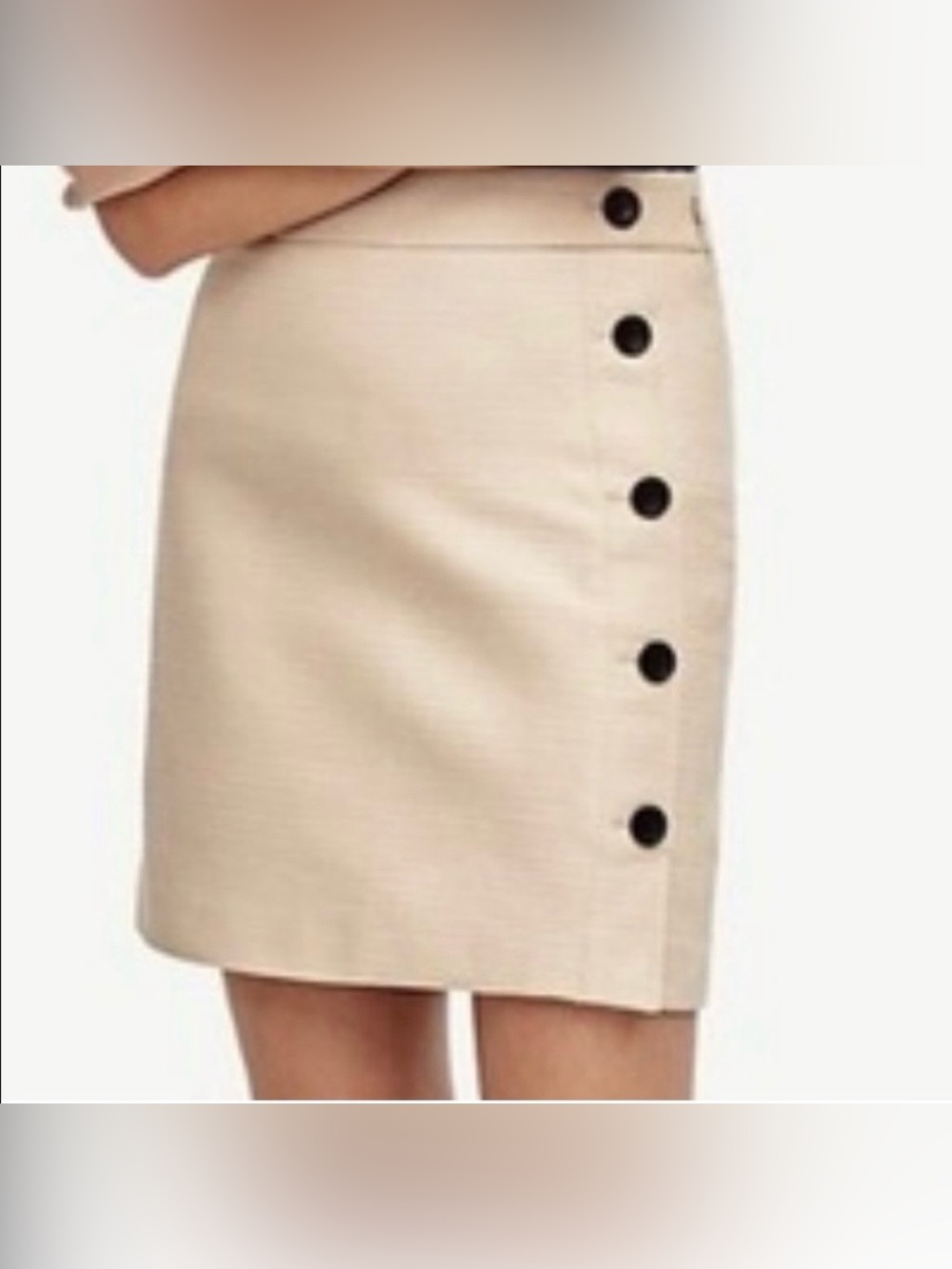 NEW Ann Taylor Pencil Skirt Sz 12t Tall Button Cotton Ivory Work Career Office